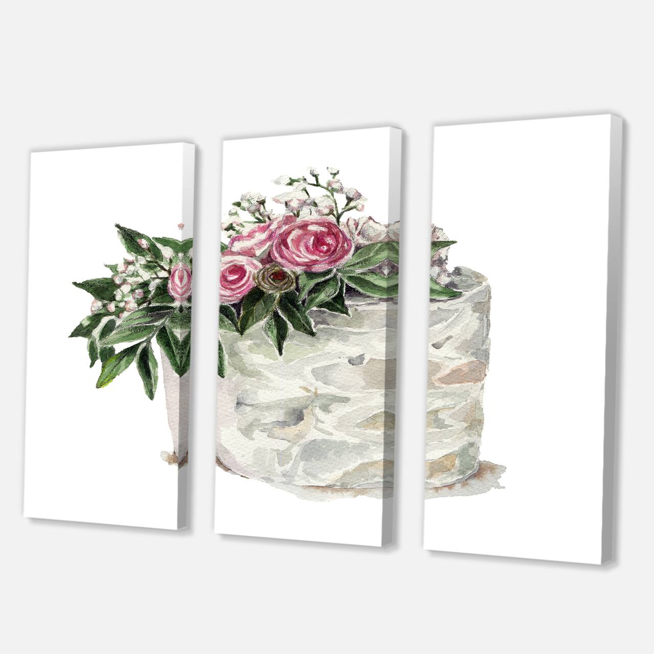 Designart - Pink Roses and White Flowers On Cake - Traditional Canvas Wall Art Print